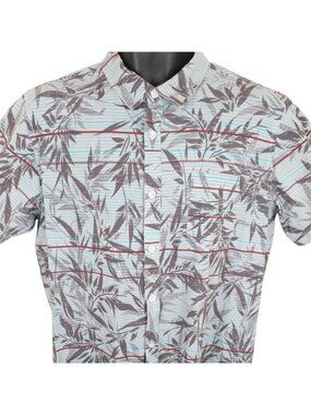 Retrofit Floral Shirt Mens Size Large Blue Striped Camp All Over Print